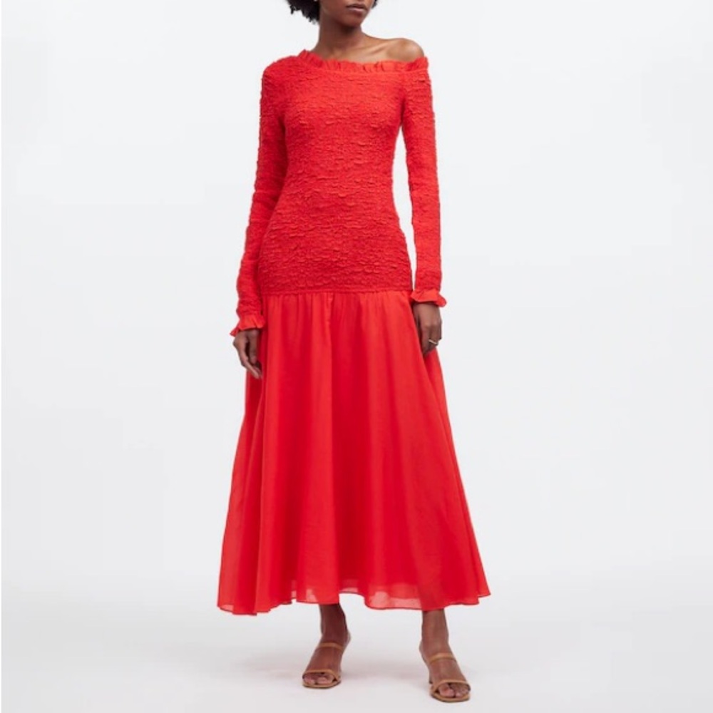 $595 NWT Rhode Lettie One Shoulder Smocked Dress in Chili Sz X-Small